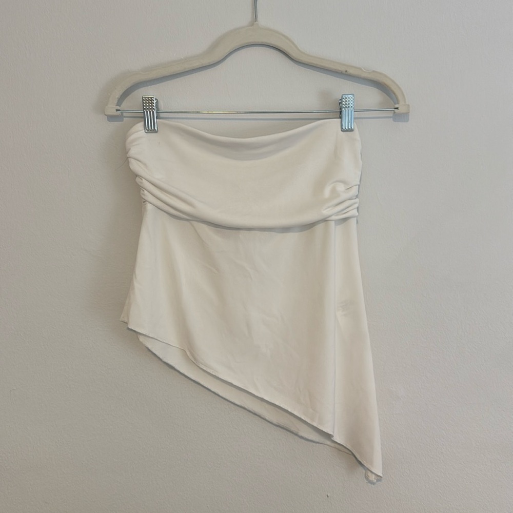 UO white strapless asymmetric top